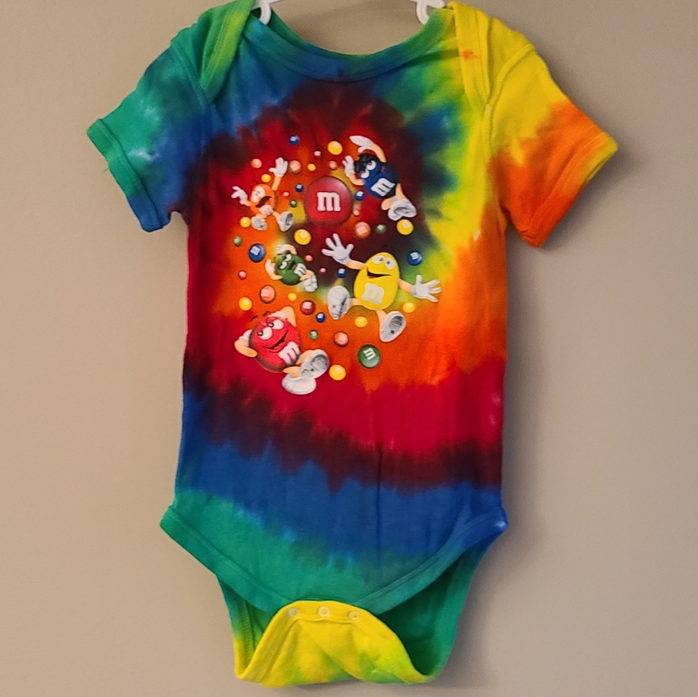 M & M's tye dyed short sleeved onesie/bodysuit